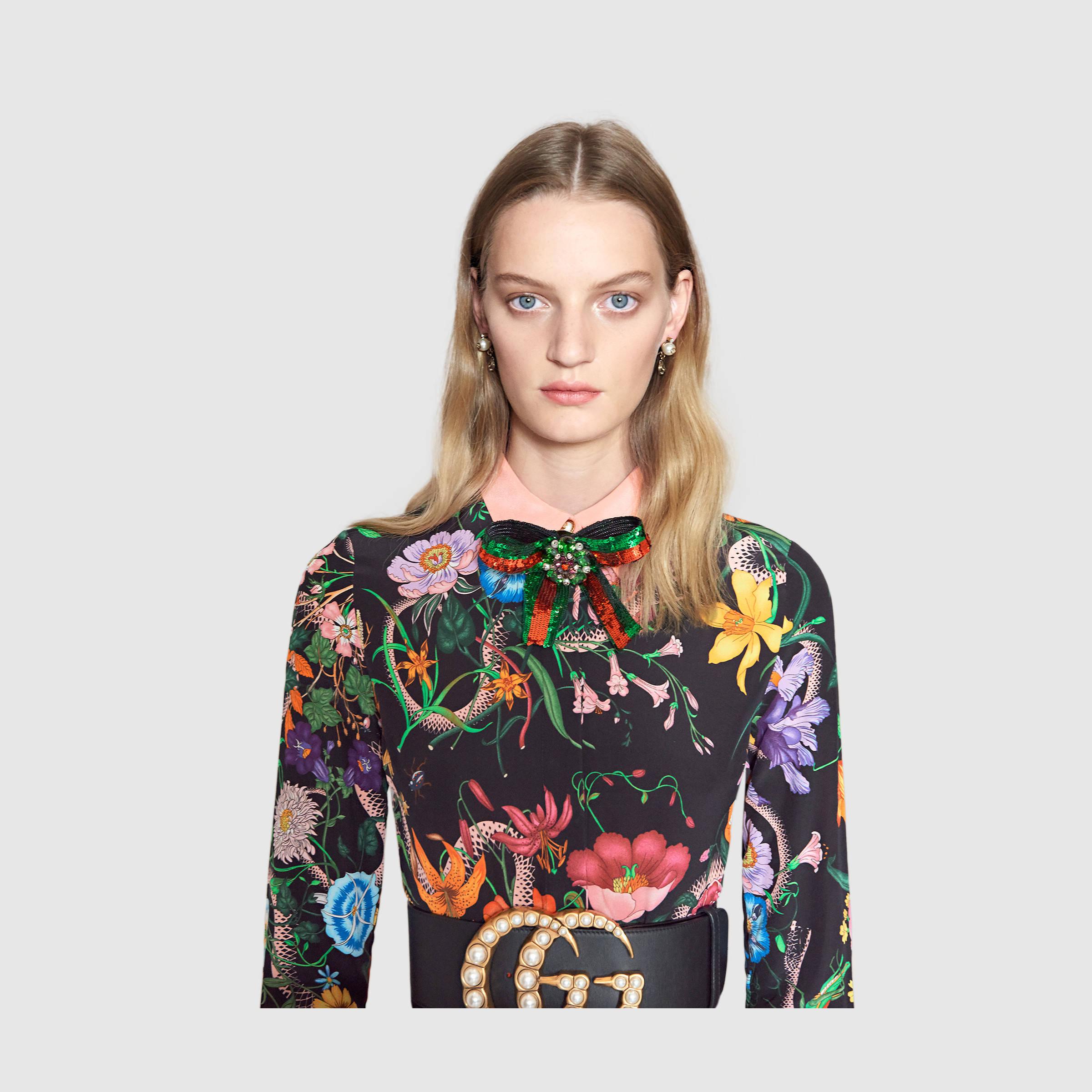 Gucci Flora Snake Print Silk Dress | Lyst